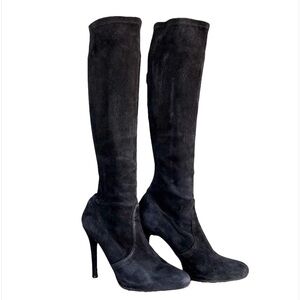 Stuart Weitzman Black Suede Over-the-Knee Stiletto Boots Minimal Chic Y2K Luxe